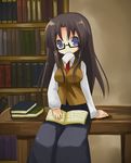  book glasses mouth_hold read_or_die solo yomiko_readman yuzuki_(yuduame) 