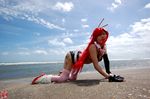  arm_warmers armwarmers beach bikini_top boots chopsticks cosplay fingerless_gloves gloves kudou_rou ocean photo red_hair redhead scarf shorts tengen_toppa_gurren-lagann tengen_toppa_gurren_lagann thigh-highs thighhighs wet yoko_littner yoko_ritona 