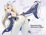  aircraft airplane ass blonde_hair head_wings janome_gochou jet mecha mecha_musume military original pointy_ears red_eyes scimitar_(airplane) solo tail 