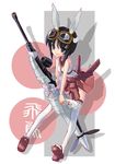  animal_ears asuka_(busou_shinki) black_hair bunny_ears busou_shinki full_body goggles gun katahira_masashi mecha_musume solo thighhighs weapon 