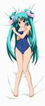  absurdres blush canal_vorfeed competition_school_swimsuit dakimakura full_body green_hair highres lost_universe lying one-piece_swimsuit purple_eyes ribbon school_swimsuit solo sugimura_tomokazu swimsuit undressing 