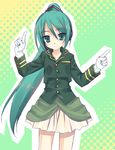  aqua_hair cosplay cyndi_wang gloves hatsune_miku military mori_keiji ponytail skirt solo vocaloid 
