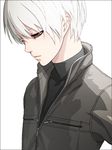  albino iwai_ryou jacket male_focus original red_eyes solo white_hair zipper 