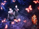  amakura_mayu amakura_mio artist_request black_hair bow bug butterfly camisole dress fatal_frame fatal_frame_2 holding_hands insect multiple_girls night official_art short_hair siblings sisters skirt twins 
