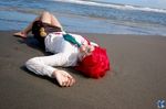  barefoot beach blouse cosplay glasses guge_maku_2ex miniskirt necktie photo red_hair redhead skirt tengen_toppa_gurren-lagann tengen_toppa_gurren_lagann tie yoko_littner yoko_ritona 