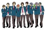  aarue asahina_mitsuru asakura_ryou book genderswap genderswap_(ftm) kita_high_school_uniform knife koizumi_itsuki kunikida kyon male_focus multiple_boys nagato_yuuki necktie non-web_source school_uniform suzumiya_haruhi_no_yuuutsu suzumiya_haruhiko taniguchi tsuruya-senpai 