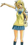  artist_request bag blonde_hair bracelet fairy_tail jewelry lucy_heartfilia school_uniform skirt socks solo sweater_vest vest yellow_eyes 