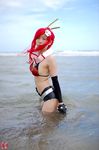  arm_warmers armwarmers beach bikini_top breasts chopsticks cleavage cosplay fingerless_gloves gloves kudou_rou ocean photo red_hair redhead scarf shorts tengen_toppa_gurren-lagann tengen_toppa_gurren_lagann wet yoko_littner yoko_ritona 