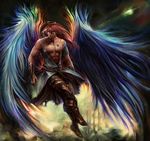  amulet angel angel_wings boots bracer bunny_shake fantasy floating halo male male_focus multicolored_wings muscle wings 