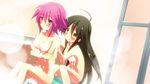  bathing bathroom black_hair brown_eyes censored convenient_censoring grin kotsu long_hair multiple_girls navel pink_eyes pink_hair shakugan_no_shana shana short_hair smile soap_bubbles soap_censor wilhelmina_carmel 