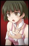  akizuki_ryou bare_shoulders brown_eyes brown_hair cupping_hand cute_&amp;_girly_(idolmaster) idolmaster idolmaster_dearly_stars jewelry male_focus necklace open_mouth otoko_no_ko saliva sexually_suggestive solo tears tongue utomo 