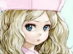  blonde_hair blue_eyes cattleya_(pokemon) close-up closed_mouth elite_four eyelashes face green_background hat long_hair looking_at_viewer looking_away pink_hat pokemon pokemon_(game) pokemon_bw pon pout sideways_glance simple_background solo 