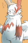  blush chubby disembodied_hand fur hakkyu hand human japanese_text mammal markings nintendo pok&#233;mon pok&eacute;mon red_markings text translation_request video_games white_fur yellow_eyes zangoose 