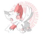  fur hindpaw kneeling looking_at_viewer looking_back markings nintendo pawpads paws pok&#233;mon pok&eacute;mon red_markings retsurou solo video_games white_fur zangoose zangoose_day 