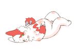  blush chubby flaccid green_eyes lambent looking_at_viewer lying male navel nintendo nipples penis plain_background pok&#233;mon pok&eacute;mon solo video_games white_background zangoose 