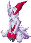  fur grey_eyes hair male markings nintendo penis pok&#233;mon red_markings snofu solo video_games white_fur white_hair zangoose 