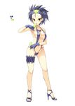  1girl blue_hair blush bracchidios brachydios capcom high_heels monster_hunter monster_hunter_3_g monster_hunter_3_ultimate oota_yuuichi personification popsicle sling_bikini solo swimsuit 