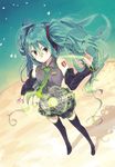  boots detached_sleeves green_eyes green_hair guitar hatsune_miku hrd instrument long_hair necktie skirt solo thigh_boots thighhighs twintails very_long_hair vocaloid 