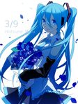  39 bad_id bad_pixiv_id blue_eyes blue_hair bouquet character_name dated detached_sleeves flower hatsune_miku hijiri_(resetter) long_hair mikupa necktie simple_background skirt solo twintails very_long_hair vocaloid white_background 