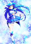  aoki_reika bike_shorts blue blue_eyes blue_hair blue_skirt boots cure_beauty hair_tubes head_wings highres knee_boots long_hair magical_girl open_mouth precure shorts shorts_under_skirt skirt smile smile_precure! snowflakes solo star sw tiara 