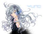  back backless_dress backless_outfit bad_id bad_pixiv_id bare_shoulders black_dress blue_eyes dress elbow_gloves floating_hair gloves headphones long_hair original silver_hair solo yukiko_(tesseract) 