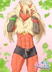  anthro avian balls blaziken blue_eyes bulge clothing fur hair long_hair looking_at_viewer male muscles nintendo penis pok&#233;mon pok&#233;morph pok&eacute;mon pok&eacute;morph red red_fur solo underwear video_games zenmigawa 