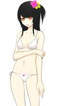  bikini blush copyright_request fang hair_ornament hairpin highres lang_(chikage36) navel red_eyes shy solo swimsuit 