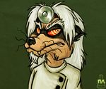  creature doctor_killjoy fangs fur hair labcoat male malison mammal multicolored_eyes old raccoon scientist solo striped stripes tan_fur unknown_species whiskers white_hair 