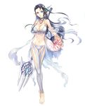  anklet barefoot bikini breasts cleavage copyright_request front-tie_top highres jewelry large_breasts legs long_legs nautilus_(animal) navel pointy_ears polearm shell smile solo swimsuit thigh_gap thighs toeless_legwear weapon zeco 