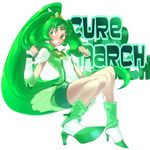  bad_id bad_pixiv_id bike_shorts character_name choker cure_march eyelashes full_body green green_choker green_eyes green_hair green_shorts green_skirt grin highres long_hair magical_girl midorikawa_nao ponytail precure shoes shorts shorts_under_skirt skirt smile smile_precure! solo space_jin tri_tails white_background wrist_cuffs 