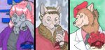  brown_fur brown_hair canine clothing facial_hair female flower fur green_eyes hair hat isabella_price male mammal mustache pawpads pink_hair pipe reginald_saint-pierre smoking traditional traditional_media valentino_price were werewolf wolf zombied 