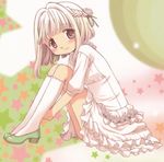  aoki_ume blush brown_eyes dress half_updo hidamari_sketch looking_at_viewer nazuna official_art short_hair smile solo white_hair 