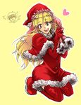  blonde_hair blue_eyes christmas hat long_hair open_mouth santa_costume santa_hat shirley_fennes tales_of_(series) tales_of_legendia 