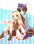  black_hair blonde_hair blue_eyes breasts brown_eyes chloe_valens flower hand_holding hat rose shirley_fennes shoes tales_of_(series) tales_of_legendia 