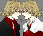  bad_id bad_pixiv_id barnaby_brooks_jr blonde_hair dark_persona formal green_eyes hayashi_(gz) jacket jewelry multiple_boys necklace ouroboros ourobunny red_eyes red_jacket suit symmetry tiger_&amp;_bunny 