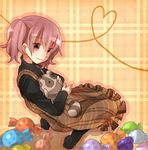  candy dress food heart heart_of_string inu_x_boku_ss mihan pink_eyes pink_hair roromiya_karuta sitting smile tanuki twintails watanuki_banri 