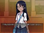  774_(nanashi) bag blue_hair blush brown_eyes hair_ornament hairclip ijiranaide_nagatoro-san long_hair looking_at_viewer nagatoro school_uniform shirt skirt smile solo translated wide-eyed 