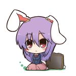  :&lt; animal_ears blush breasts bunny_ears chibi dekasudachin long_hair necktie purple_hair red_eyes reisen_udongein_inaba simple_background sitting skirt small_breasts solo touhou v_arms very_long_hair wariza white_background 