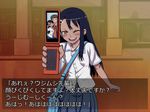  774_(nanashi) :p bag blue_hair blush brown_eyes brown_hair cellphone cellphone_picture facial_hair goatee hair_ornament hairclip ijiranaide_nagatoro-san long_hair looking_at_viewer nagatoro one_eye_closed phone school_uniform shirt skirt solo sweat tongue tongue_out translated v v_over_eye 