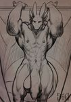  anthro balls benji big_balls big_muscles bng dragon flaccid huge_muscles huge_penis hyper hyper_balls hyper_penis long_foreskin looking_at_viewer male monochrome muscles nipples nude penis pose reptile scalie sketch solo standing uncut vein veins wings 