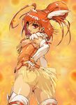  ahoge ass ass_grab breasts breasts_outside cure_sunny eyelashes grabbing_own_ass hair_bun hino_akane_(smile_precure!) hisahiko magical_girl nipples no_panties orange_(color) orange_background orange_eyes orange_hair precure pussy see-through short_hair small_breasts smile_precure! solo 