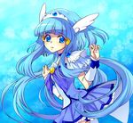  aoki_reika blue blue_background blue_eyes blue_hair blue_skirt bow bowtie choker cure_beauty eyelashes gradient gradient_background hair_tubes head_wings long_hair magical_girl precure saikachi_(ogre_tree) sidelocks skirt smile_precure! snowflakes solo tiara wrist_cuffs 