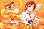  bike_shorts boots choker clothes_around_waist cure_sunny dual_persona eyelashes fire gloves grin hair_bun hair_ornament hairclip heart hino_akane_(smile_precure!) magical_girl nanairogaoka_middle_school_uniform necktie one_eye_closed open_mouth orange_(color) orange_background orange_choker orange_hair orange_neckwear orange_skirt ponytail precure red_eyes red_hair red_shorts school_uniform seven_(11) short_hair shorts shorts_under_skirt skirt sleeves_rolled_up smile smile_precure! spatula sweater sweater_around_waist thigh_boots thighhighs tiara white_legwear 