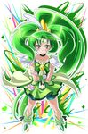  bike_shorts bow bowtie choker circlet collarbone crossed_arms cure_march eyelashes full_body green green_choker green_eyes green_hair green_neckwear green_shorts green_skirt highres long_hair mahkn midorikawa_nao ponytail precure shoes shorts shorts_under_skirt skirt smile smile_precure! solo tri_tails very_long_hair wrist_cuffs 
