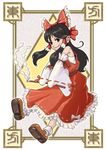  ascot black_hair bow detached_sleeves hair_bow hair_tubes hakurei_reimu honey_b long_hair solo touhou 