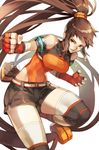  belt breasts brown_hair dfo dnf dungeon_and_fighter dungeon_fighter_online female fighter fighter_(dungeon_and_fighter) fingerless_gloves gloves knee_pads long_hair ponytail shorts very_long_hair 