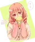  blush braid eating inu_x_boku_ss koto_(sss) long_hair pink_eyes pink_hair roromiya_karuta solo sweater twin_braids 