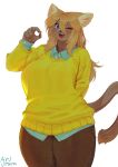  aruurara blonde_hair blue_eyes cat furry inuki_(aruurara) one_eye_closed smile solo 