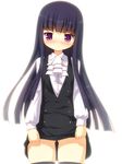  black_hair blush dress dress_lift inu_x_boku_ss long_hair purple_eyes school_uniform shirakiin_ririchiyo solo thighhighs yuku_(kiollion) zettai_ryouiki 