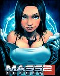  1girl between_breasts black_hair blue_eyes bodysuit breasts catherine_(game) catherine_cover_parody cleavage commander_shepard commander_shepard_(male) large_breasts lips mass_effect mass_effect_2 miniboy miranda_lawson parody person_between_breasts planet undressing zig_enfruke 